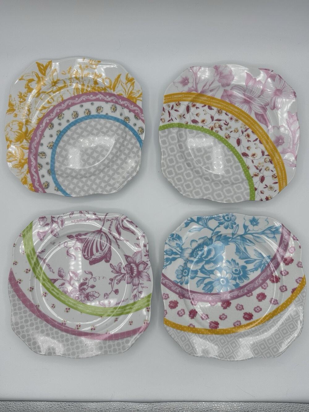 Rosanna Cadogan Gardens Salad Desert 8” Plates Set of 4 Scalloped Square Floral